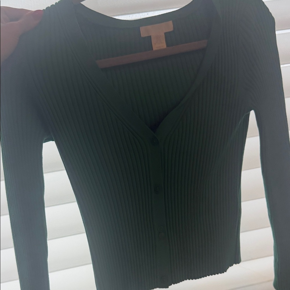 H&M Dark Green Ribbed Cardigan